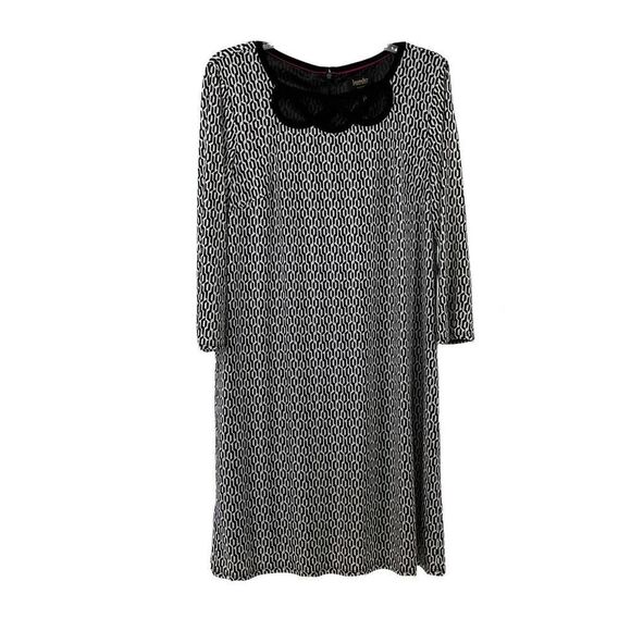 Laundry Shelli Segal Black White 3/4 Sleeve Shift Dress Womens Size 12 Stretchy - Picture 1 of 8